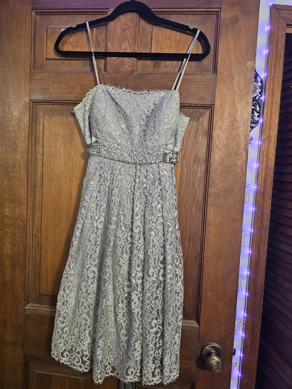 OC by Oleg Cassini Silver Lace Midi Dress